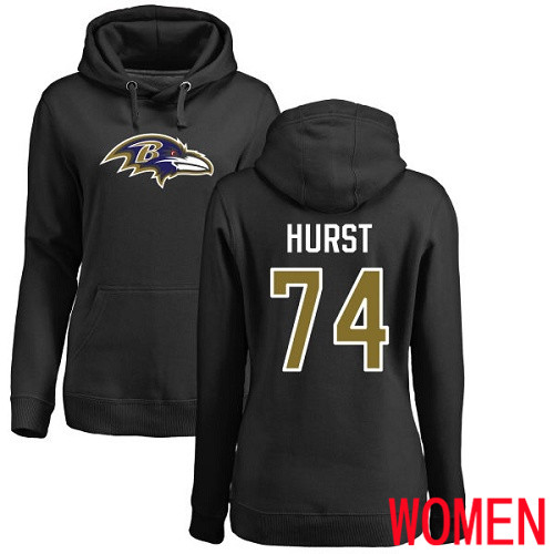 Baltimore Ravens Black Women James Hurst Name and Number Logo NFL Football 74 Pullover Hoodie Sweatshirt